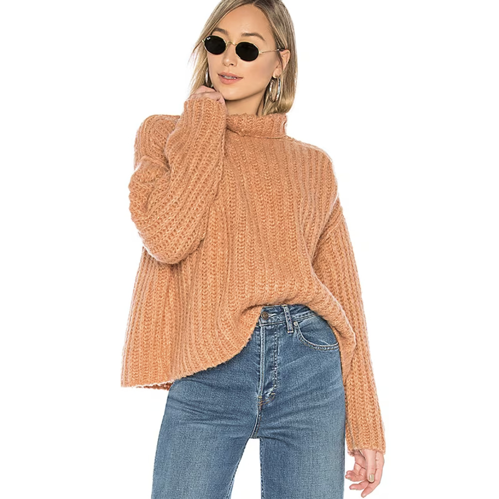 NWT $148 Free People Fluffy Fox Sweater in Papaya Size M Wool Alpaca Turtleneck